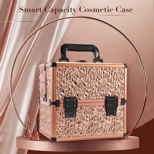 Costravio Makeup Train Case Cosmetic Organizer Case with 4 Trays Lockable Por...