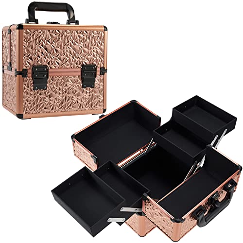 Costravio Makeup Train Case Cosmetic Organizer Case with 4 Trays Lockable Por...