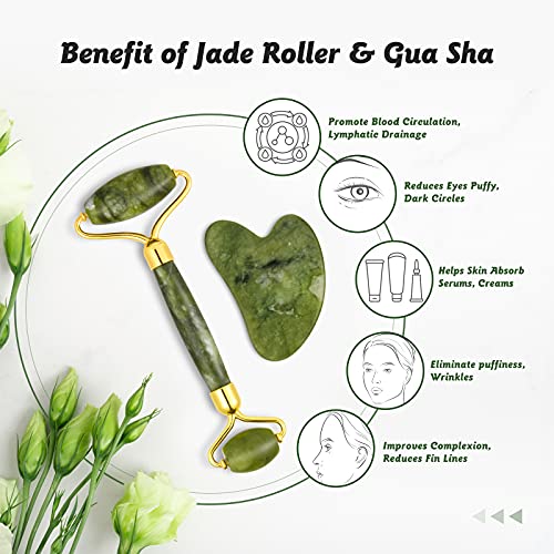 Jade Roller & Gua Sha Set, Face Roller, Cotify Anti-Aging Facial Roller, Natu...