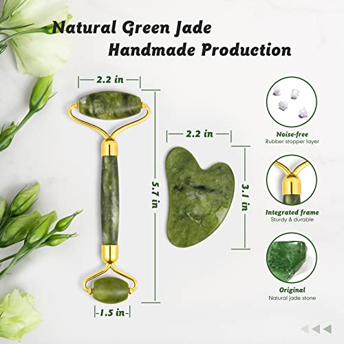 Jade Roller & Gua Sha Set, Face Roller, Cotify Anti-Aging Facial Roller, Natu...