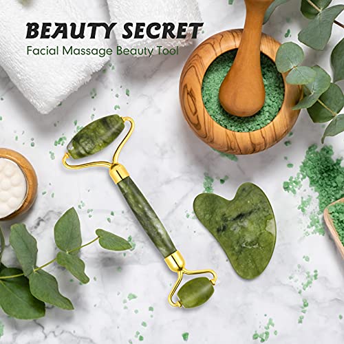Jade Roller & Gua Sha Set, Face Roller, Cotify Anti-Aging Facial Roller, Natu...