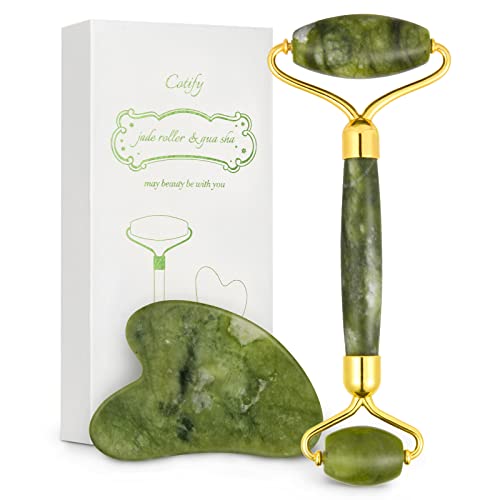 Jade Roller & Gua Sha Set, Face Roller, Cotify Anti-Aging Facial Roller, Natu...
