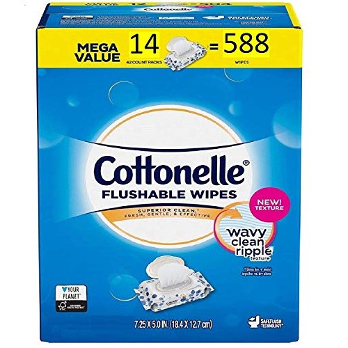 Cottonelle Flushable Wipes | Mega Value Pack of 588 Ct. (14 x 42 Count Reseal...