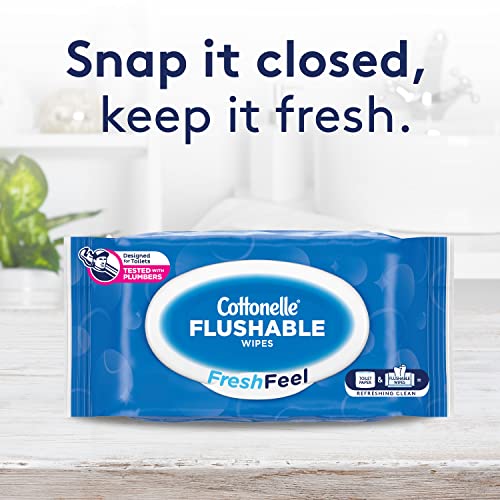 Cottonelle FreshFeel Flushable Wet Wipes for Adults and Kids, 8 Flip-Top Pack...