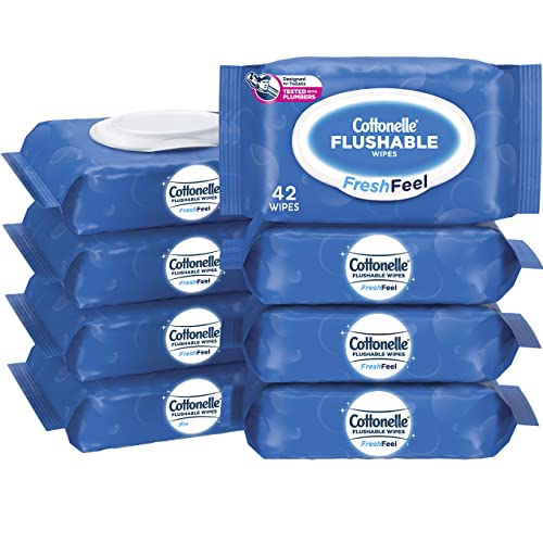 Cottonelle FreshFeel Flushable Wet Wipes for Adults and Kids, 8 Flip-Top Pack...