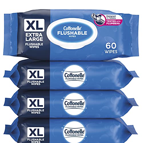 Cottonelle XL Flushable Wipes, Extra Large, 4 Flip-Top Packs, 60 Wipes per Pa...