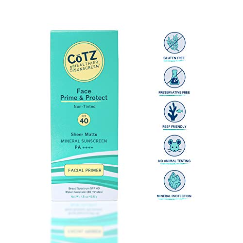 COTZ Face Prime & Protect Non-Tinted Mineral Sunscreen and Facial Primer Broa...