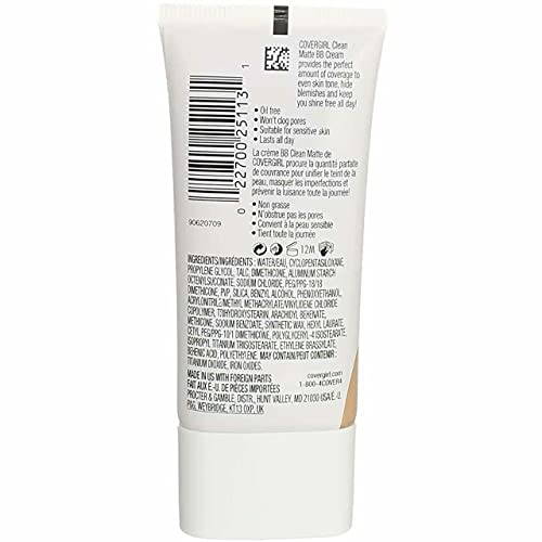 COVERGIRL Clean Matte BB Cream For Oily Skin, Light/Medium 530, (Packaging Ma...