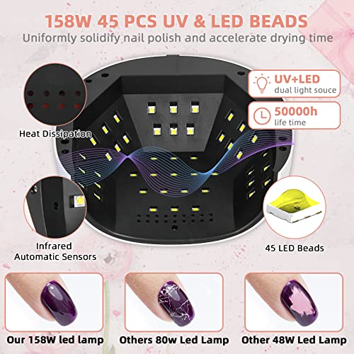 UV LED Nail Lamp, 158W Nail Dryer Gel UV Light for Nails, Fast Gel Nail Dryer...