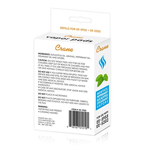 Crane Menthol-Eucalyptus Universal Vapor Pads, 12 Pack, for use Droplets, Cor...