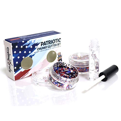 USA Chunky Glitter Kit for Face Body Nail Hair Eyes (2 Jars x 5g - Blue, Red ...