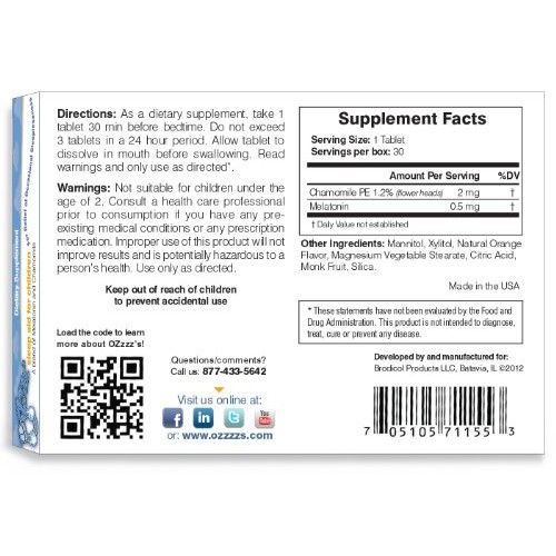 OZzzz’s Sleep Aid for Children, with Melatonin and Chamomile, Pediatrician Fo...