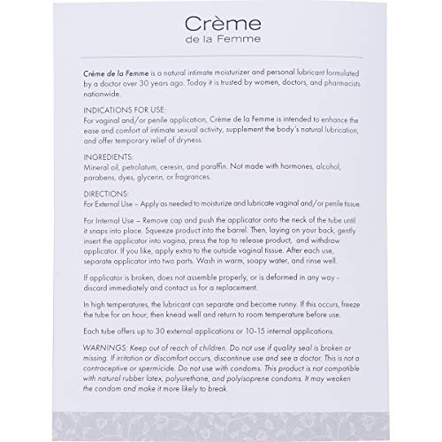 Crème De La Femme 1-Pack, Vaginal Dryness Cream Created by a Woman Doctor, Na...