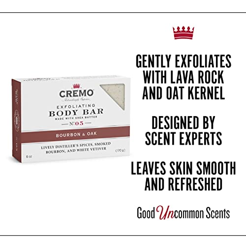 Cremo Exfoliating Body Bar, Bourbon & Oak, 6 Ounce (Pack of 3)