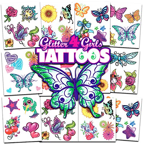 Crenstone Glitter Tattoos ~ 50 Dazzling Designs ~ Hearts, Butterflies, Flower...
