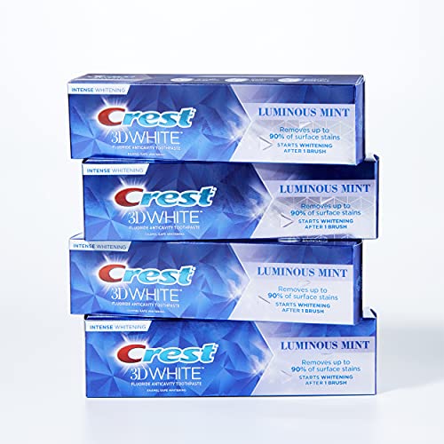 Crest 3D White Luminous Mint Teeth Whitening Toothpaste, 3.7 oz, Pack of 4