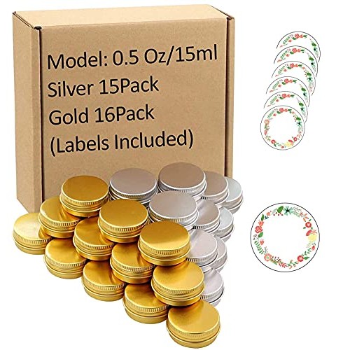 31 pcs Screw Top Aluminum Tin Jars Tins Empty Container with Screw Lid and Bl...