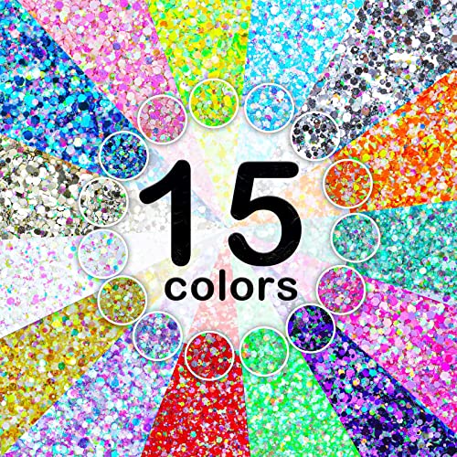 Glow in The Dark Chunky Glitter for Nails, Cridoz 15 Colors High Luminous Gli...