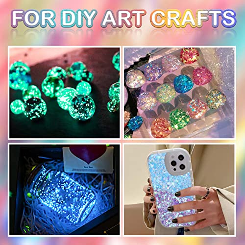 Glow in The Dark Chunky Glitter for Nails, Cridoz 15 Colors High Luminous Gli...