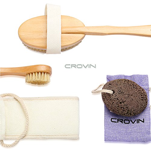Dry Brushing Body Brush - Natural Boar Bristle Dry Brush Set for Body and Fac...