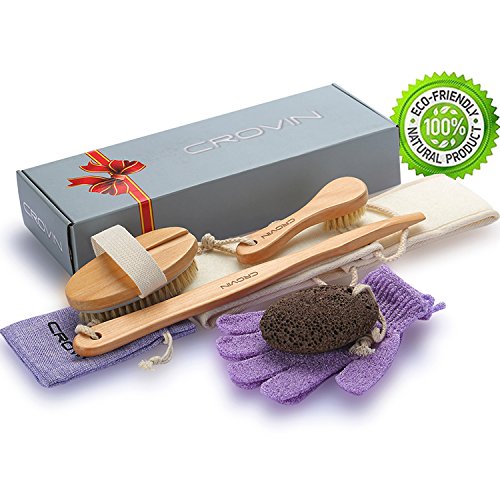 Dry Brushing Body Brush - Natural Boar Bristle Dry Brush Set for Body and Fac...
