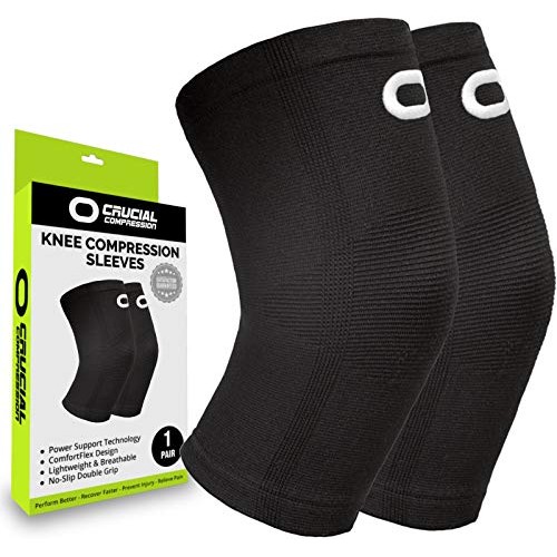 Crucial Compression Knee Sleeve (1 Pair) - Best Knee Braces for Knee Pain for...