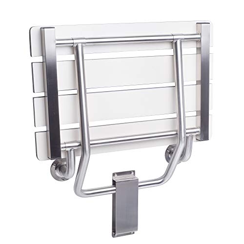 CSI Bathware Bracket Wall Mount Folding Shower Seat with Slatted Top, White
