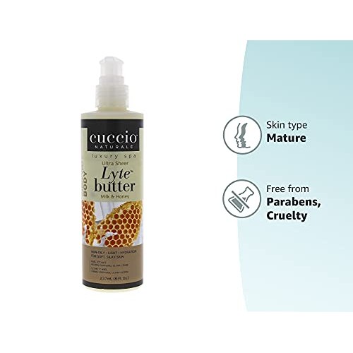 Cuccio Naturalé Lyte Milk & Honey Ultra Sheer Butter - Non-Oily Cream - Hand,...