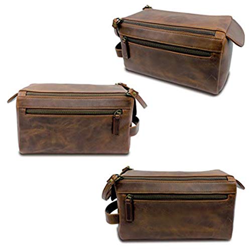Leather Toiletry Bag for Men, Makeup Travel Toiletry Organizer Large Dopp Kit...