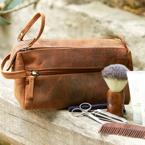 Leather Toiletry Bag for Men, Makeup Travel Toiletry Organizer Large Dopp Kit...