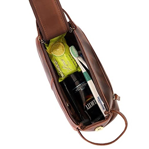 Leather Toiletry Bag for Men, Makeup Travel Toiletry Organizer Large Dopp Kit...