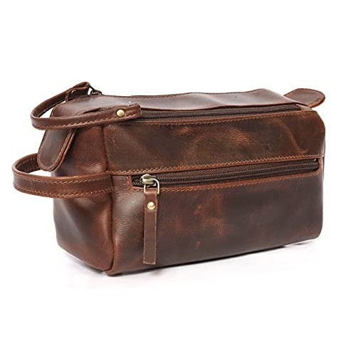Leather Toiletry Bag for Men, Makeup Travel Toiletry Organizer Large Dopp Kit...
