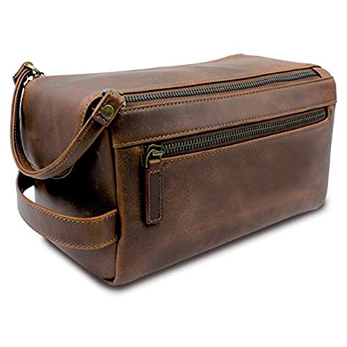 Leather Toiletry Bag for Men, Makeup Travel Toiletry Organizer Large Dopp Kit...