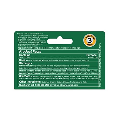 Curad Germ Shield Antimicrobial Silver Wound Gel 0.5 ounces (1 tube), for top...