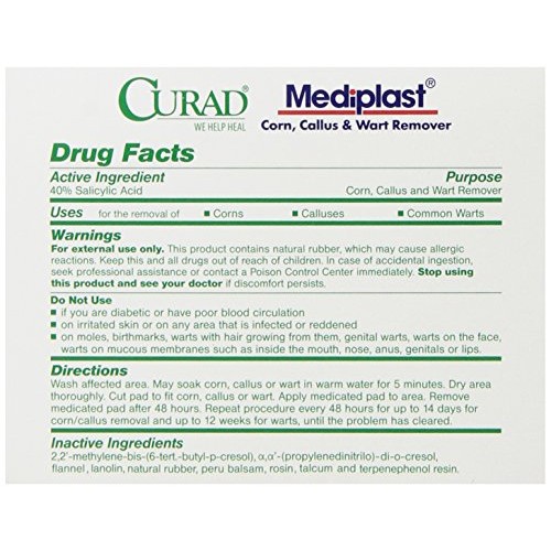 Curad Mediplast Corn, Callus, & Wart Remover, 40% Salicylic Acid Pads for top...