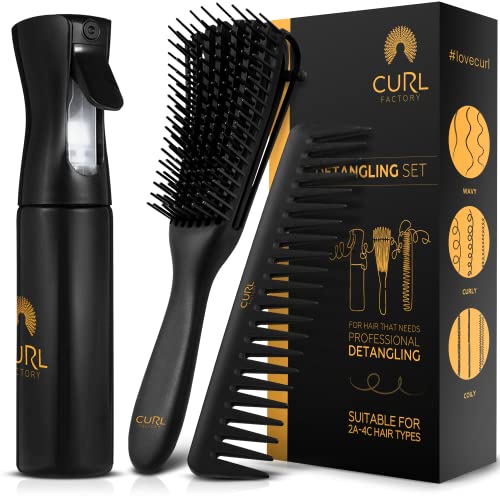 3pcs Detangling Comb and Brush Set for Curly Hair with Spray Bottle Continuou...