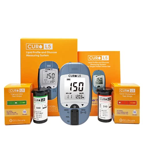 CUROfit Home Blood Cholesterol Test Kit - CURO L5 Digital Meter - (10 Total C...