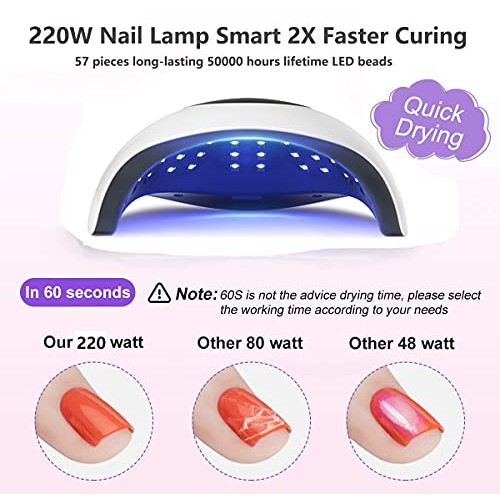 UV LED Nail Lamp for Gel Polish 220W Fast Gel Nail Polish Professional Dryer ...