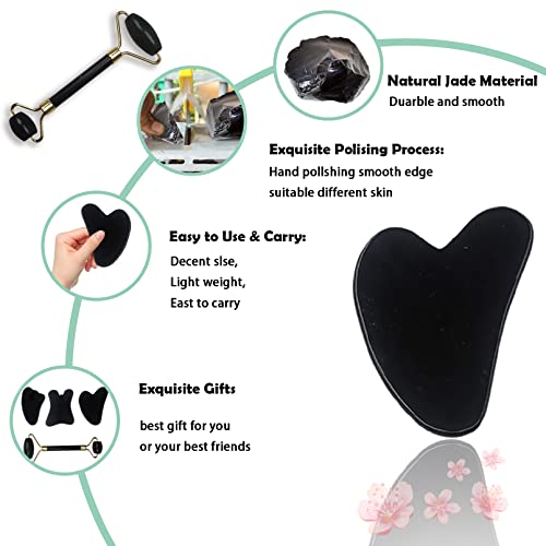 CUTELIILI Gua Sha Facial Tool,4pcs-Guasha Tool for Face Gua Sha Jade Stone, G...