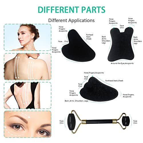 CUTELIILI Gua Sha Facial Tool,4pcs-Guasha Tool for Face Gua Sha Jade Stone, G...