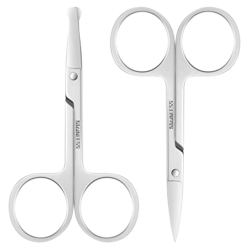 Cuttte 2pcs Grooming Scissors, Stainless Steel Eyebrow and Nose Hair Scissors...