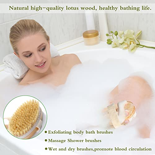 2 Pack Bath Brushes for Exfoliating and Cleaning,Oval Bamboo Brush,Natural So...