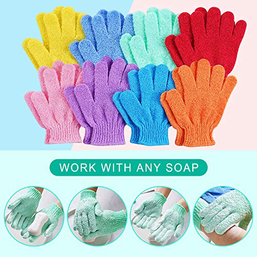 8 Pairs Exfoliating Shower Gloves,Double Sided Exfoliating Bath Gloves Deep C...