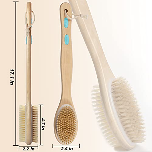 Shower Brushes,Dry and Wet Double-sided Body Massage Exfoliating Long Bamboo ...