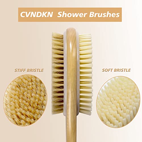 Shower Brushes,Dry and Wet Double-sided Body Massage Exfoliating Long Bamboo ...