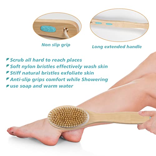Shower Brushes,Dry and Wet Double-sided Body Massage Exfoliating Long Bamboo ...