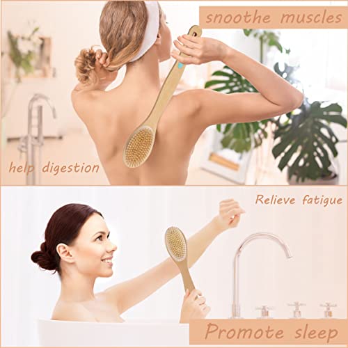 Shower Brushes,Dry and Wet Double-sided Body Massage Exfoliating Long Bamboo ...