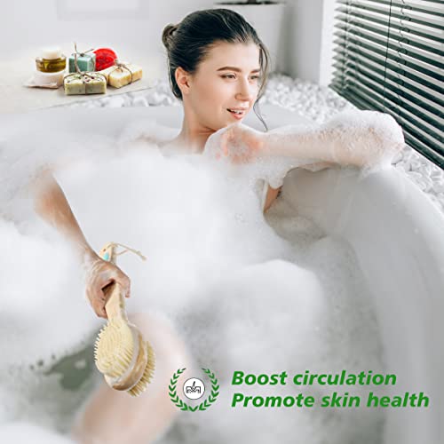 Shower Brushes,Dry and Wet Double-sided Body Massage Exfoliating Long Bamboo ...