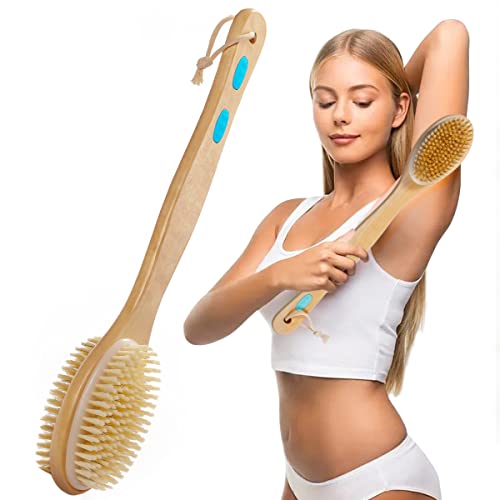 Shower Brushes,Dry and Wet Double-sided Body Massage Exfoliating Long Bamboo ...