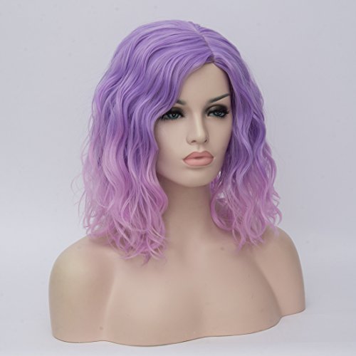 Cying Lin Short Bob Wavy Curly Wig Pink Ombre Wig For Women Cosplay Halloween...